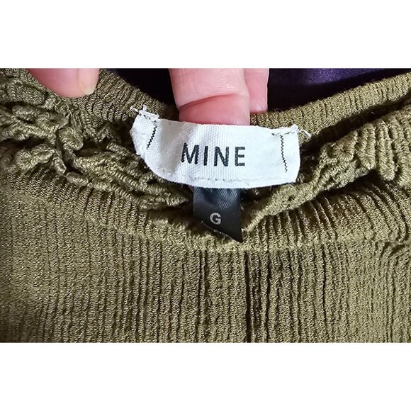 Boho Lace Trim Olive Green Linen Blend Square Neck Blouse By Mine Size G - Picture 3 of 6